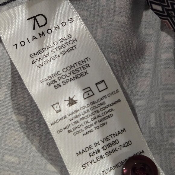 7 Diamonds Mens 4 Way Stretch Short Sleeve Button Up Shirt XL Diamond Design - Picture 10 of 10